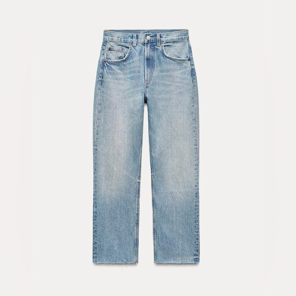 Zara TRF High Waist Stra Jeans in Light Blue - Sz 40, US 8